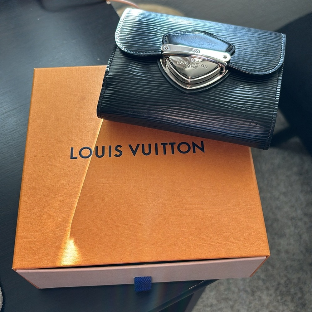 Authentic Louis Vuitton Black Epi Koala Wallet with Silver Hardware